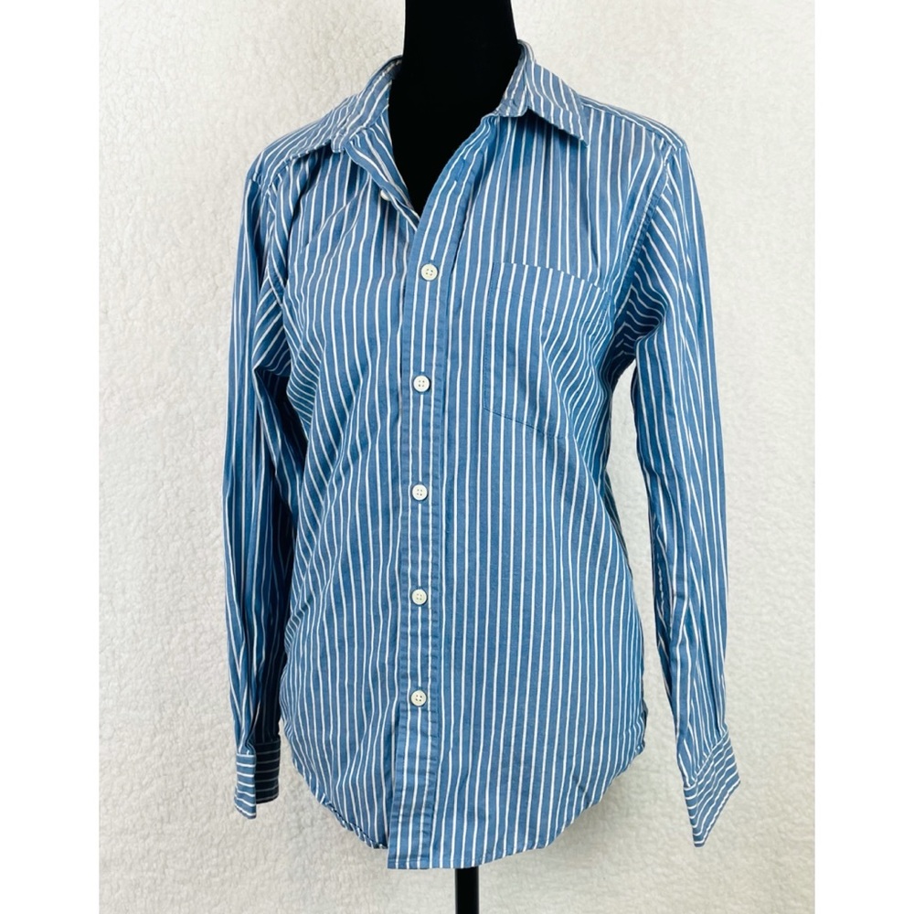FADED GLORY • Vintage Wash Blue Striped Long Sleeve Button-Down Shirt, L 12/14 - Picture 14 of 14